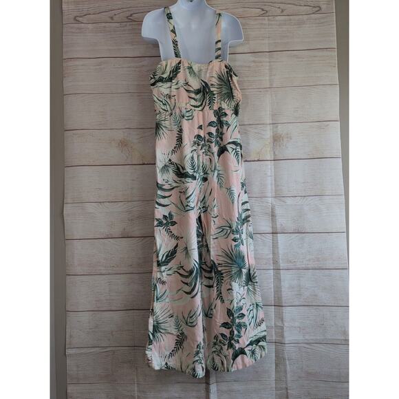 Old Navy Girls Linen Jumpsuit Pink Ferns Sleeveless One Piece Size 10-12 L - Picture 2 of 9